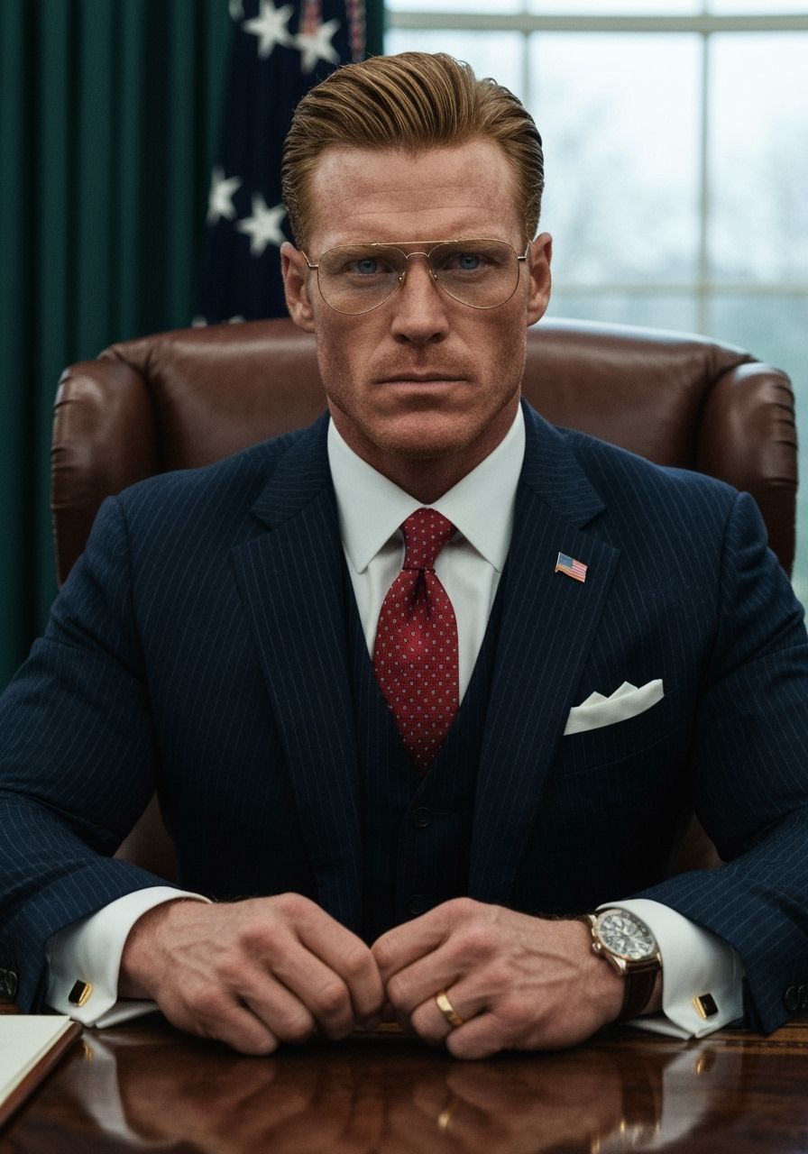 Presidential Portrait: Handsome Leader in Oval Office