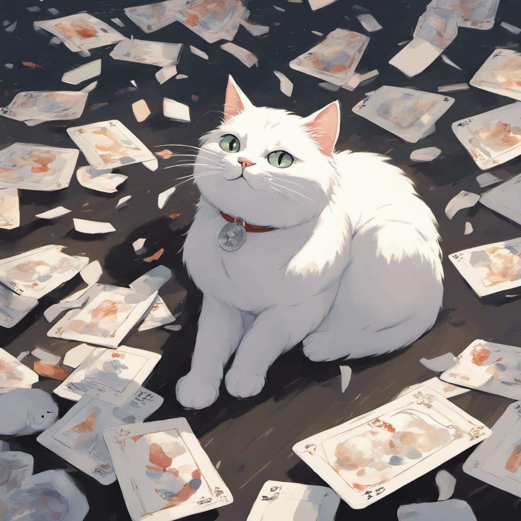 Anime Cat with Spade Marking in Ghibli Style