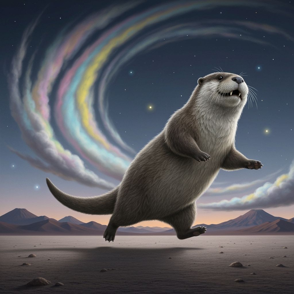 Humorous Behemoth Otter Dances in Surreal Desert Scene
