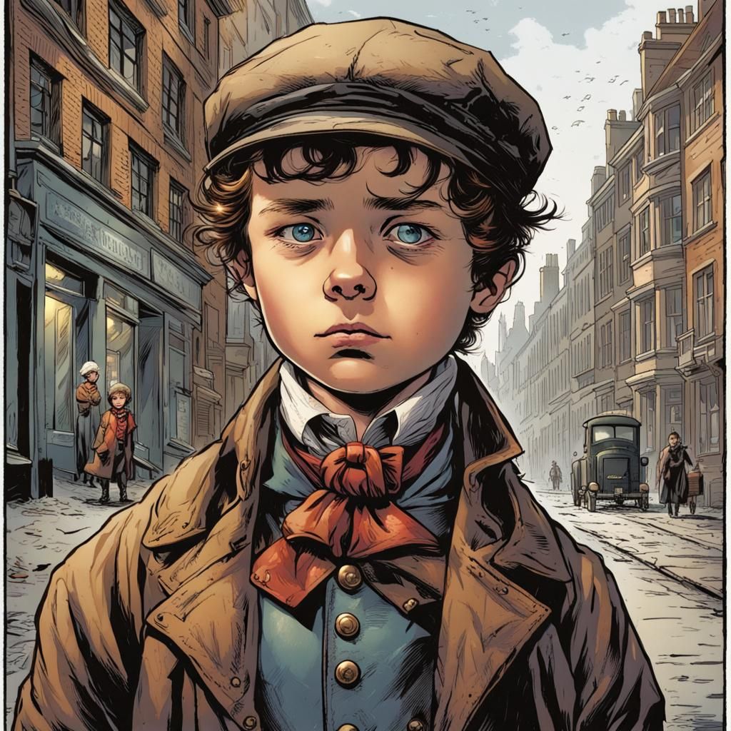 Victorian Street Urchin in Comic Book Style