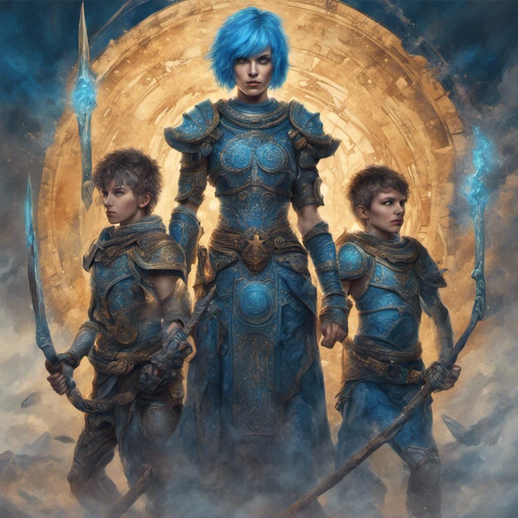 Celestial Warrior Protecting Children: Fantasy Concept Art