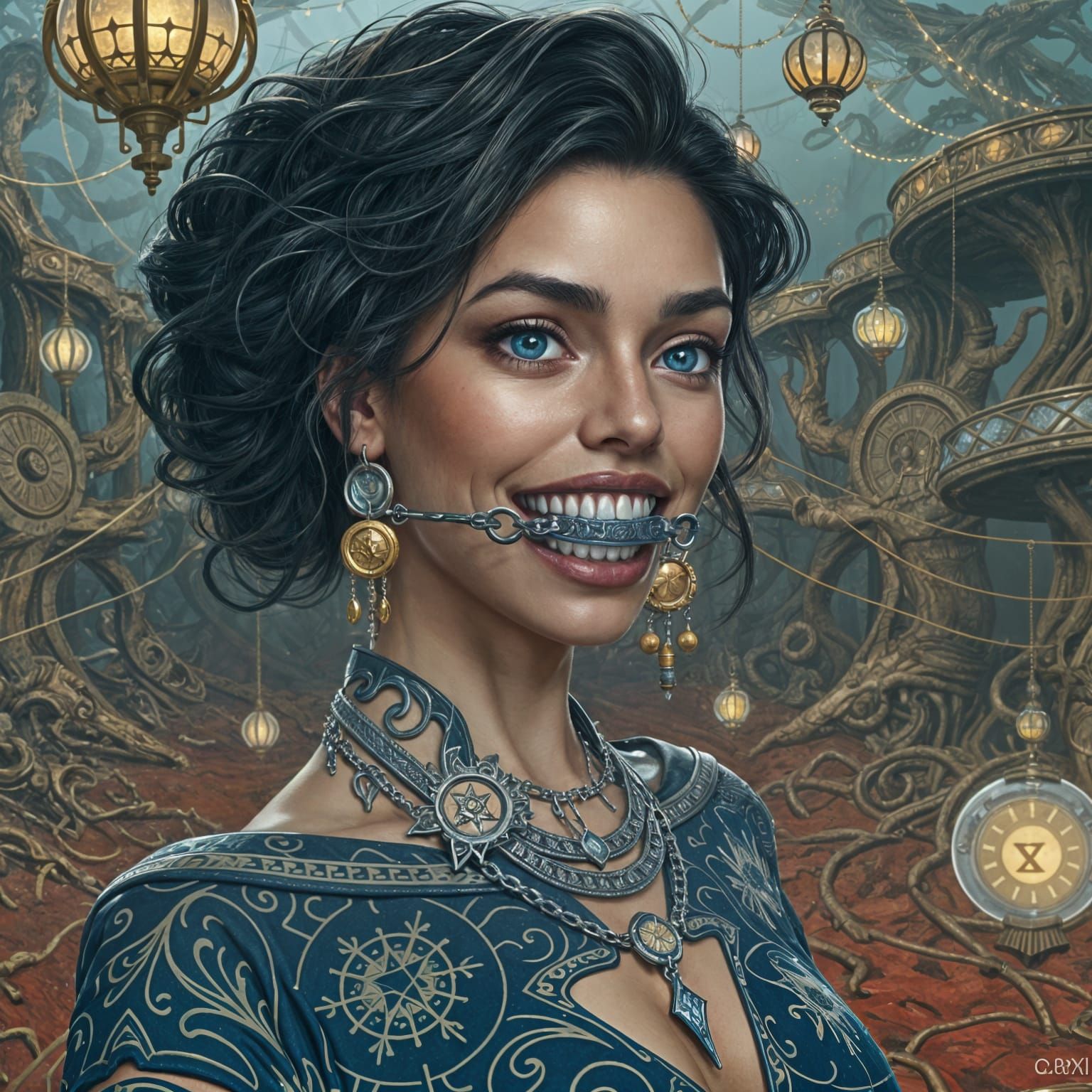 Regal Woman Defiant in Mysterious Dreamscape