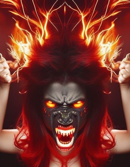 Furious Demon's Explosive Rage in Fiery Colors