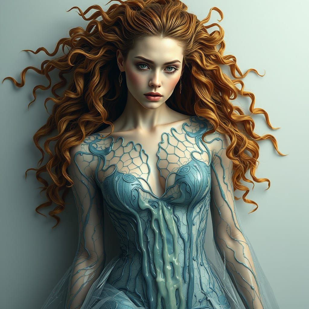 Hyperrealistic Woman in Melting Liquid Latex Dress