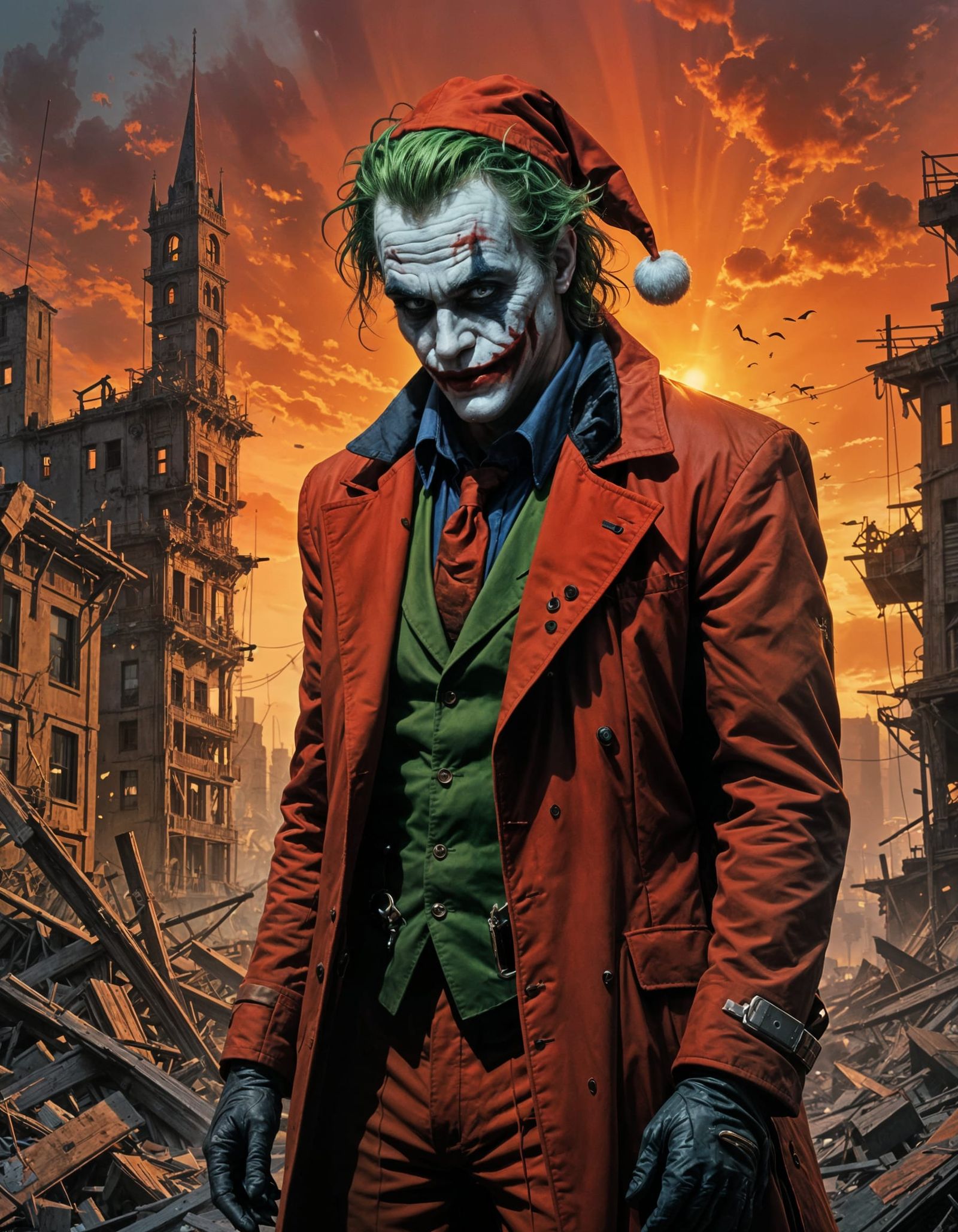 Joker as Apocalyptic Santa Claus in Whimsical Crayon Style