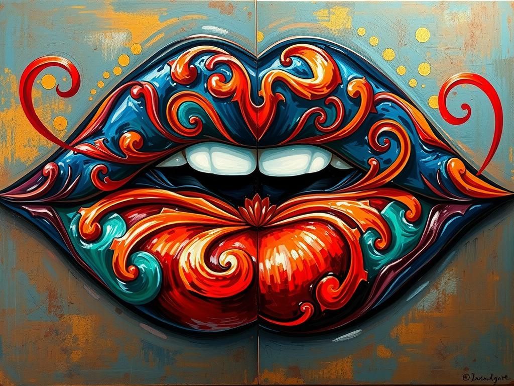 Vibrant Lips Symbol in Neo-Impressionist Style