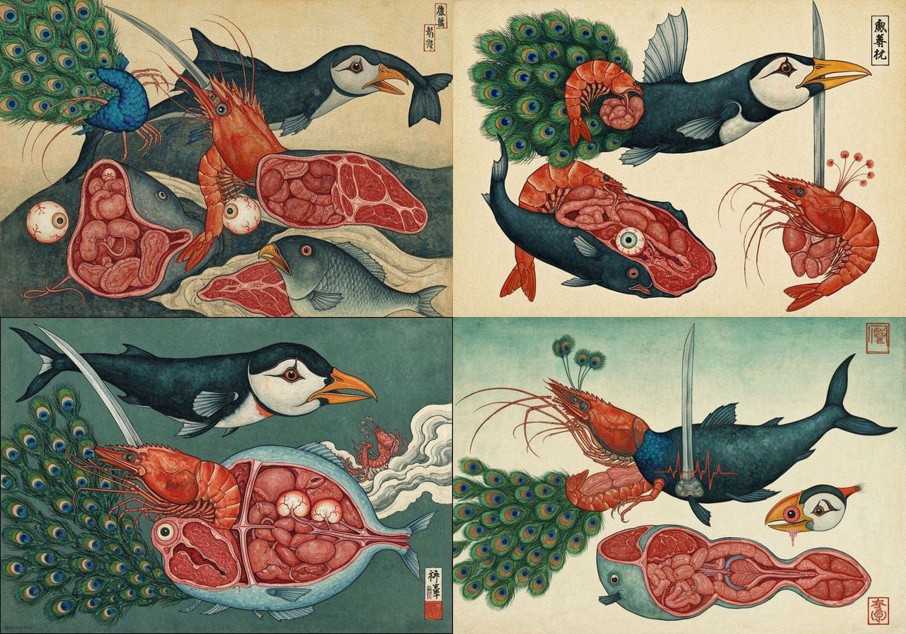 Mythical Hybrid Creature in Ukiyo-e Surrealist Style