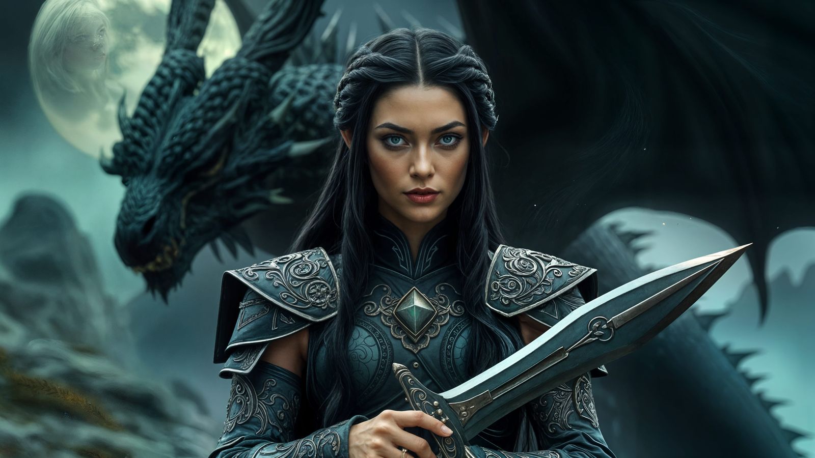 Ethereal Elven Warrior with Black Steel Armor