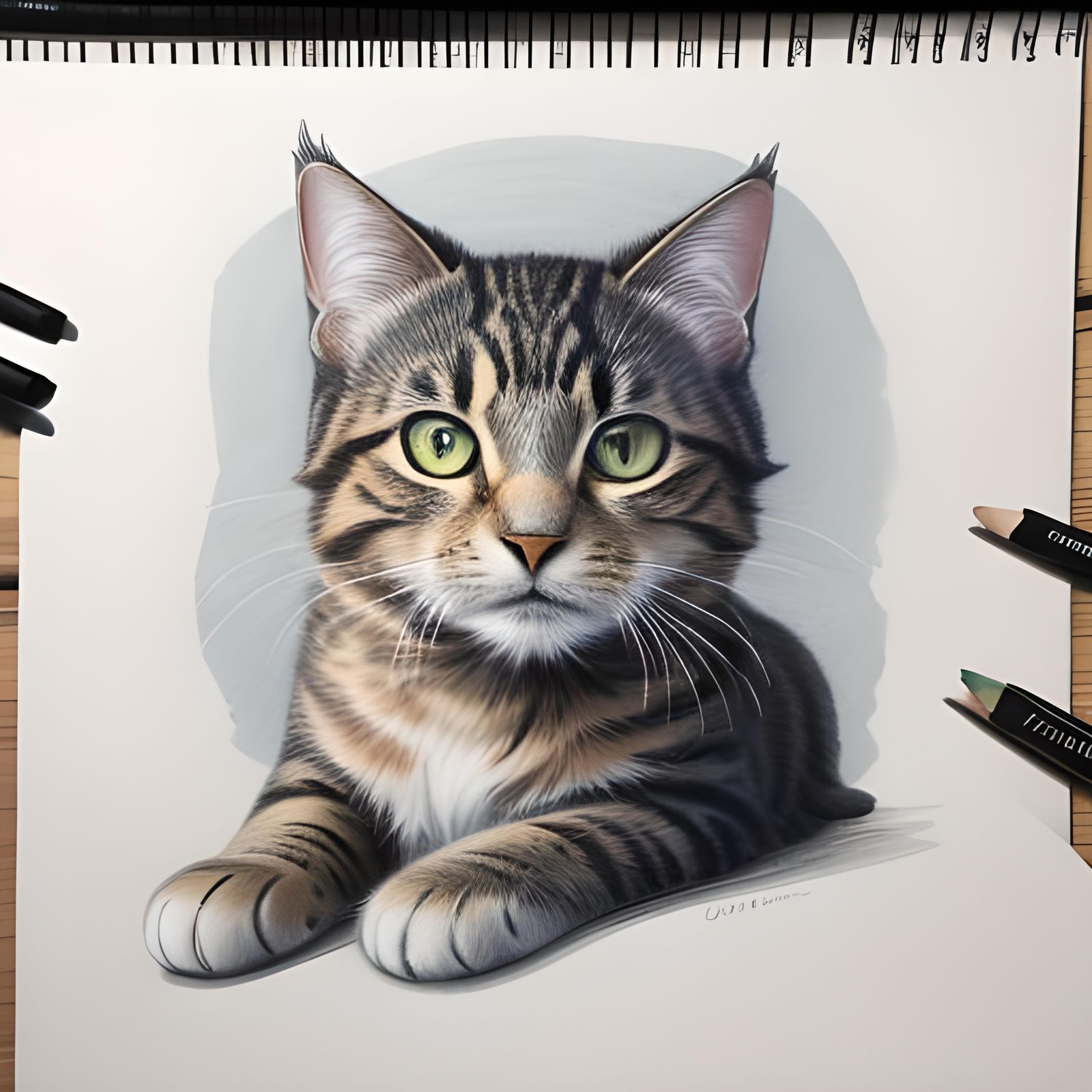 Tabby cat, colour pencil sketch