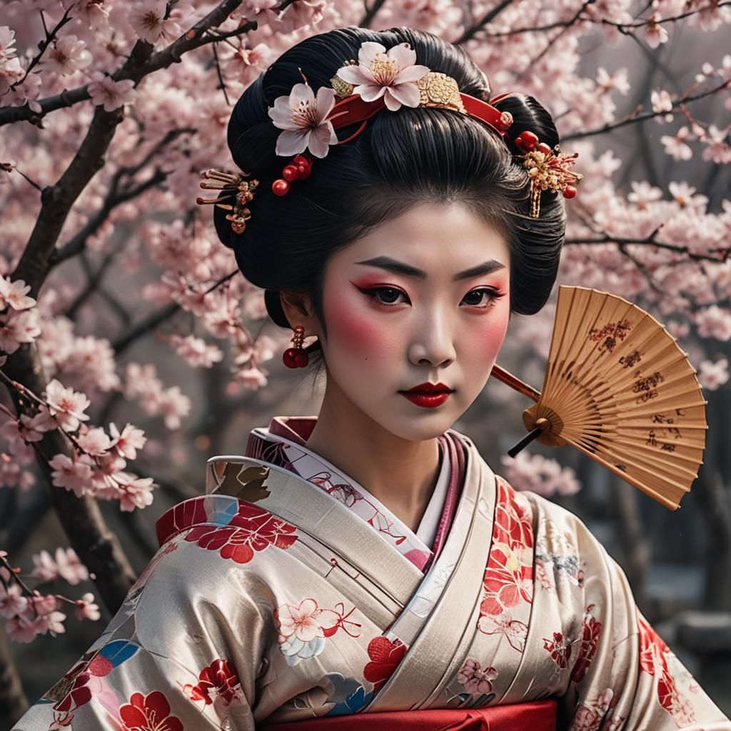 Geisha Portrait in Japanese Art Style