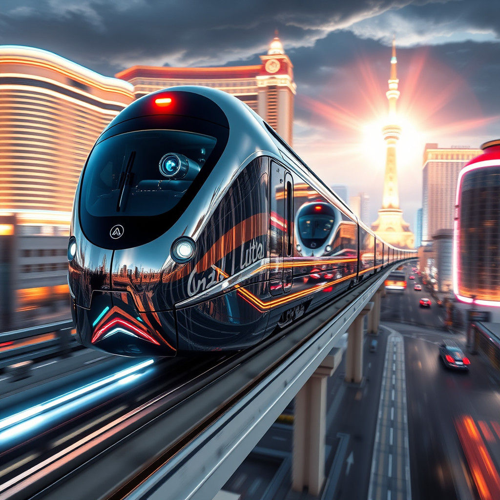 Futuristic Chrome Monorail in Las Vegas, Nevada