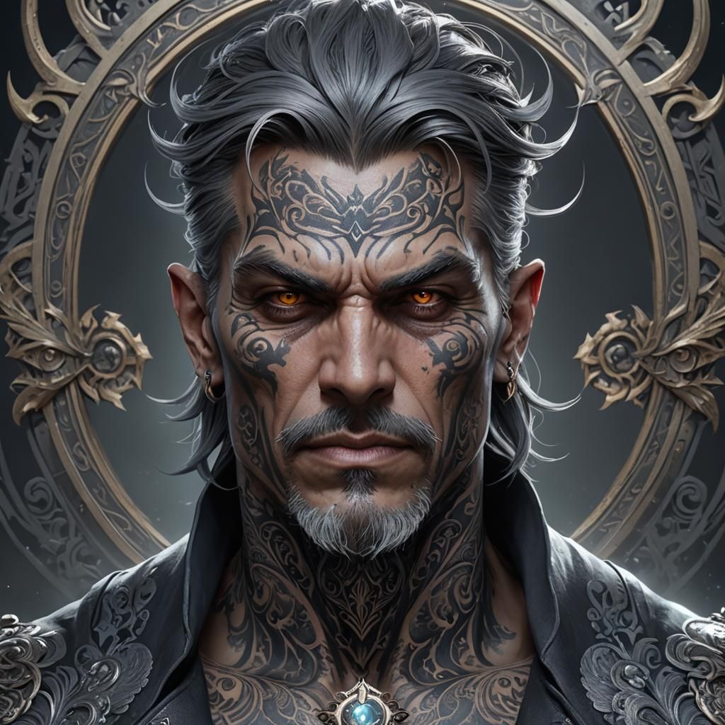 Intricate Portrait of a Tattooed Sorcerer in Digital Art
