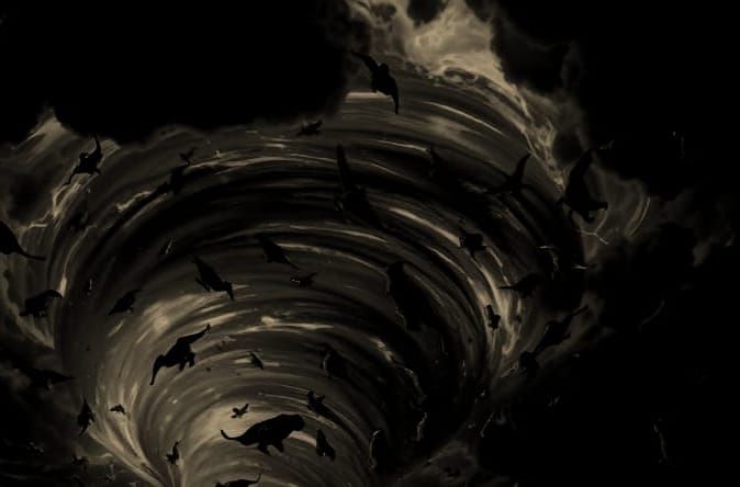 Fiery Tornado of Zoo Animals Under Lightning