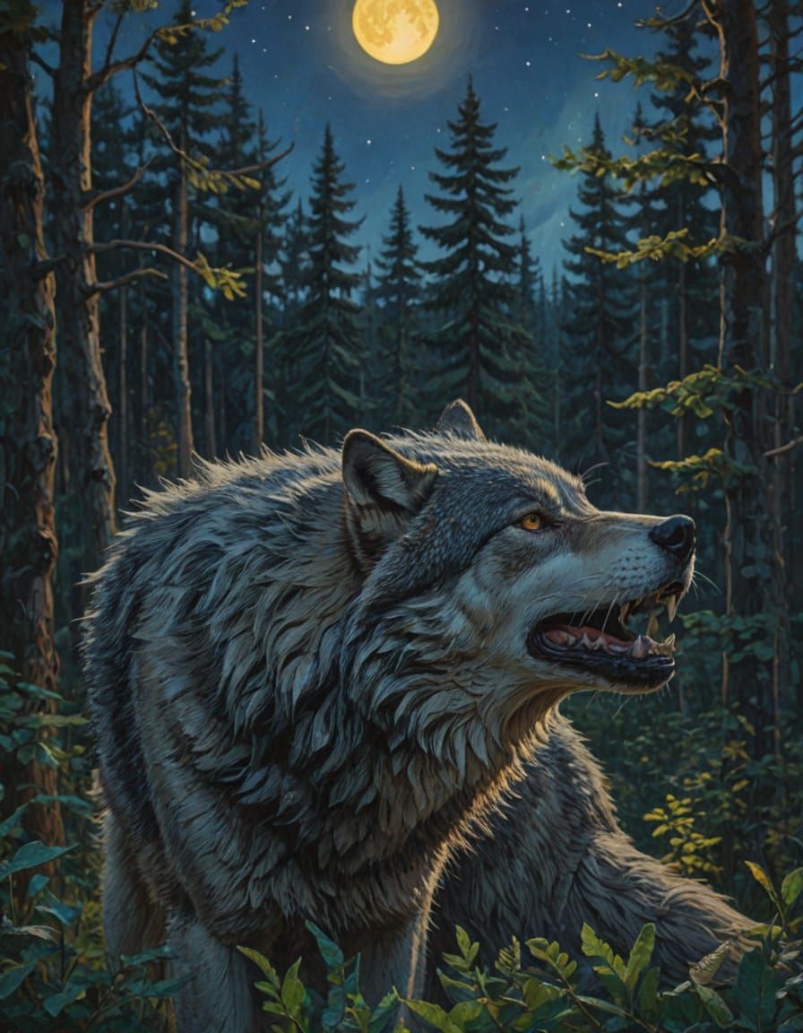 Wild Wolf in Fauvist Oil Painting