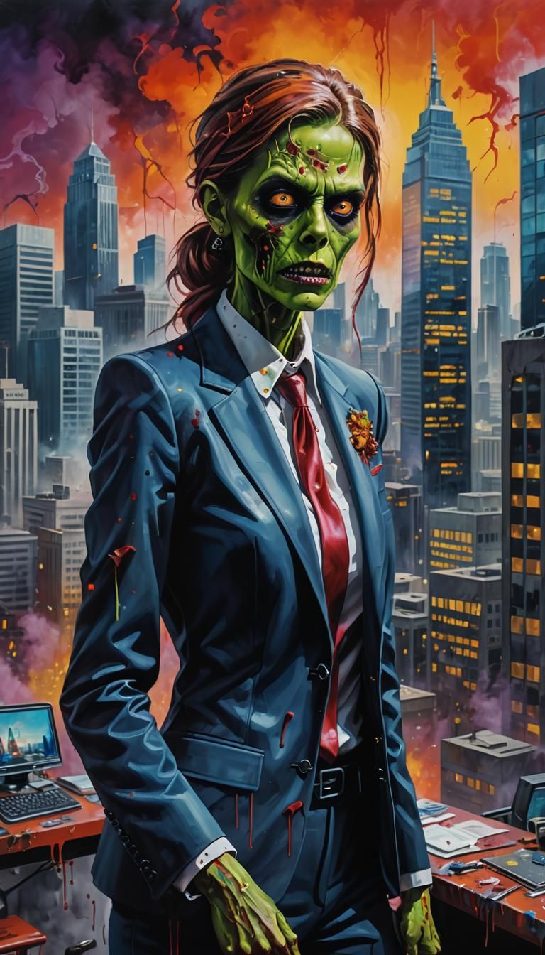 female  Zombie CEO of a Fortune 500 company leading a board ...