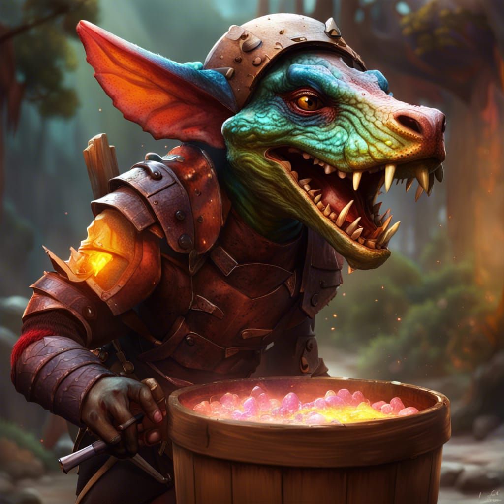 Hyperrealistic Kobold Warrior in Splash Art Style