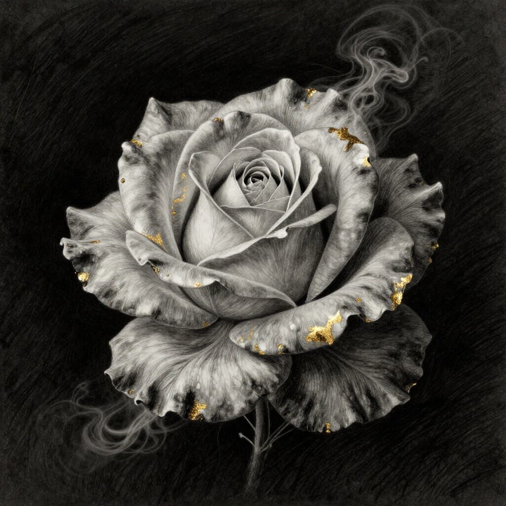 Ethereal Rose of Light and Silver-Gold Mist