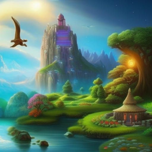 Sci-Fi Alien Zen Garden with Cosmic Sky