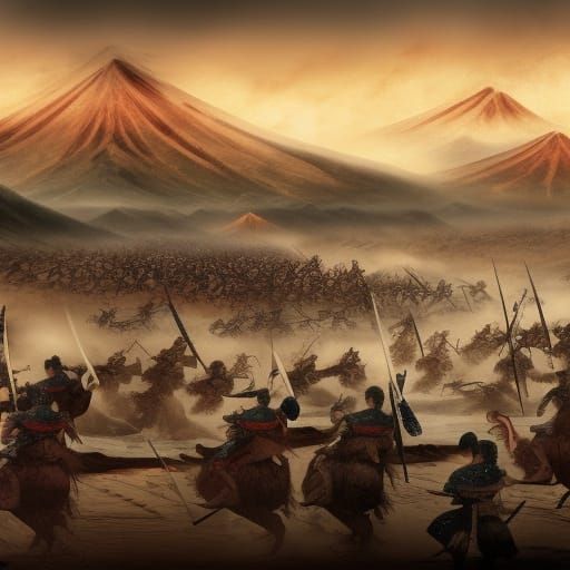 Samurai and Mongol Beach Battles in Japanese Style
