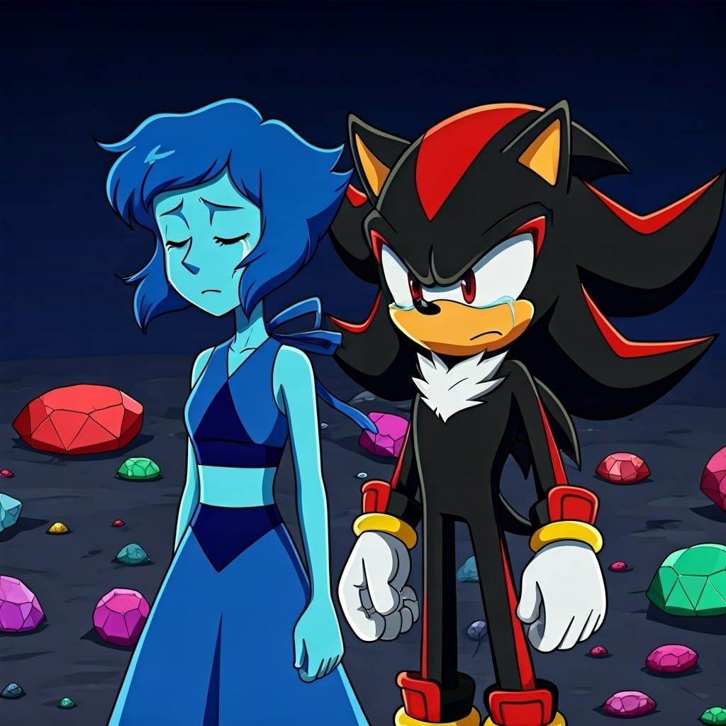 Lapis and Shadow's Heartbreak in a Desolate Landscape