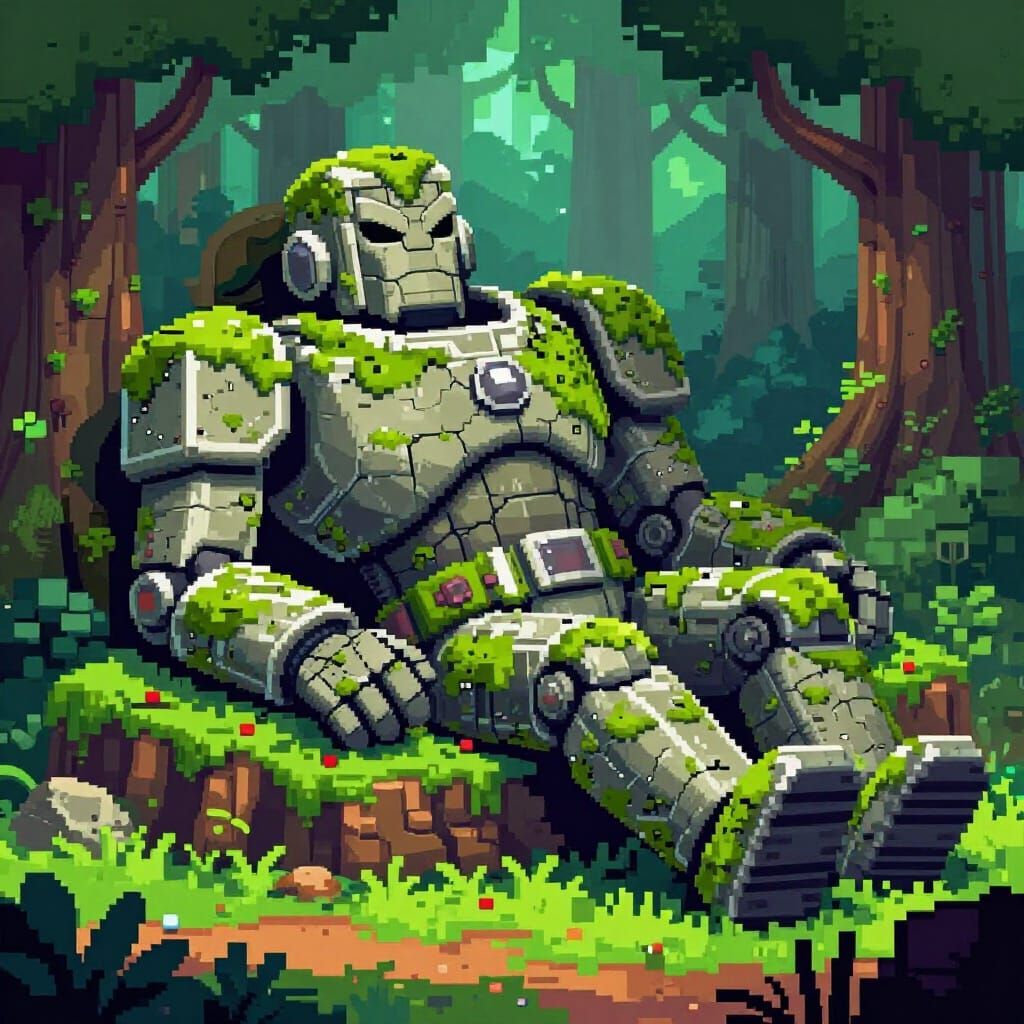 8-Bit Stone Automaton Slumbers in Mossy Forest
