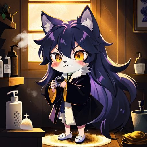 Chibi Werewolf Blow-Drying Fur: A Storybook Illustration