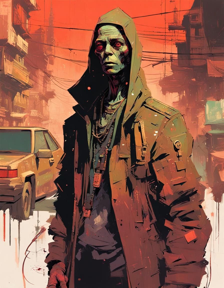 Sleazy Dealer in Cyberpunk Alien District Collage