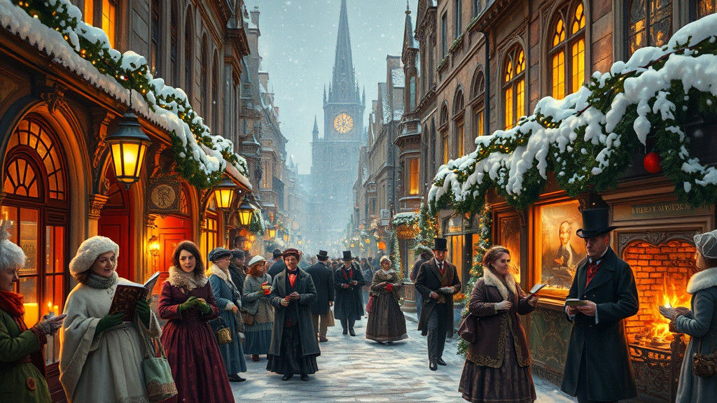 Victorian Christmas Scene in Arthur Rackham Style