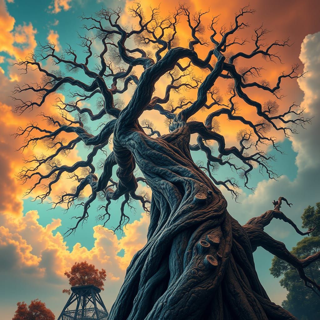 Ethereal Tree of Wonder in Vibrant Triadic Hues