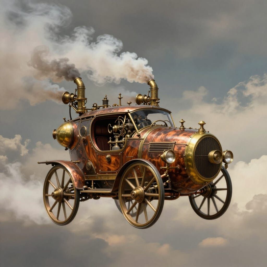 Steampunk Flying Car Soars Through Clouds