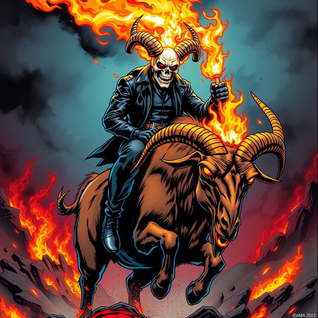 Ghost Rider Rides a Goat in Comic Book Art