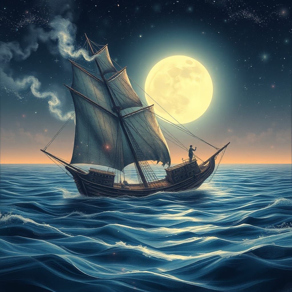 Ethereal Ghost Ship Drifting in Starry Expanse