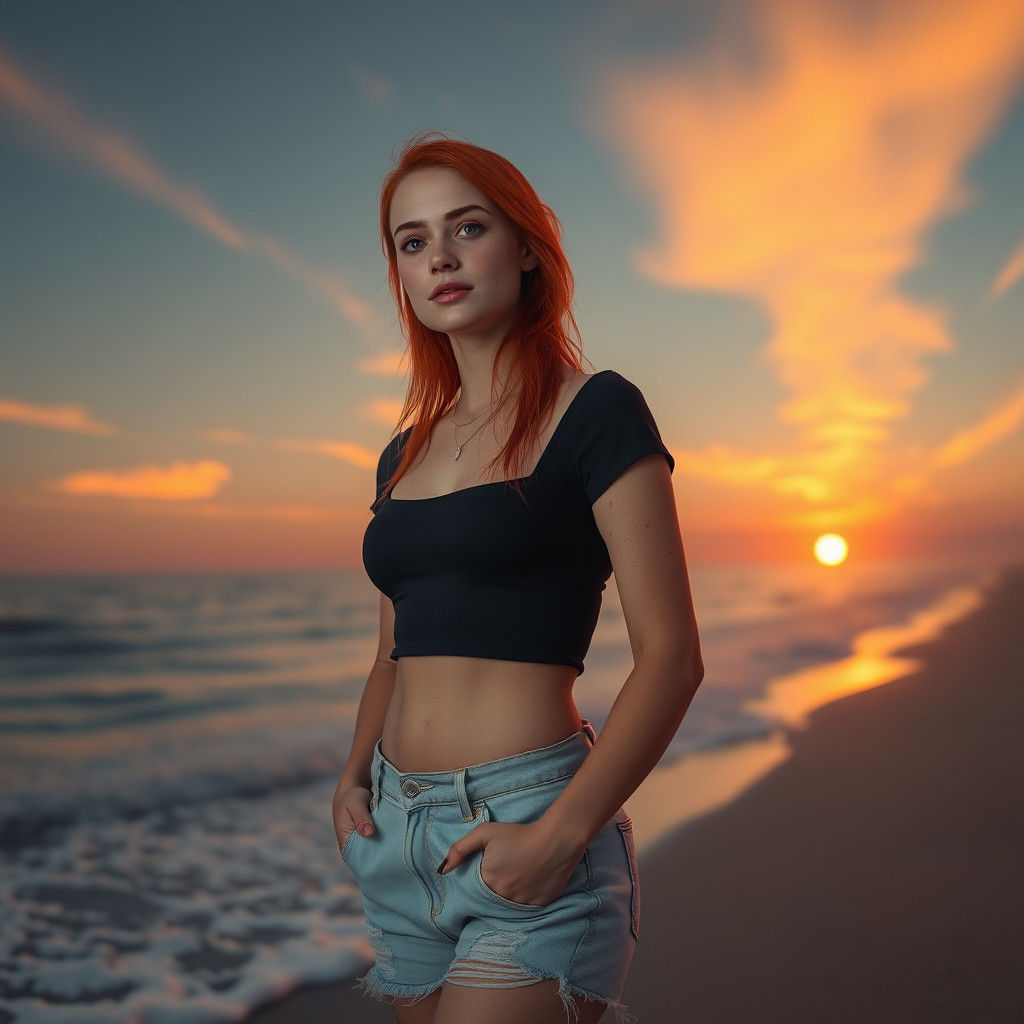 Redhead at Sunset: Fantasy Concept Art