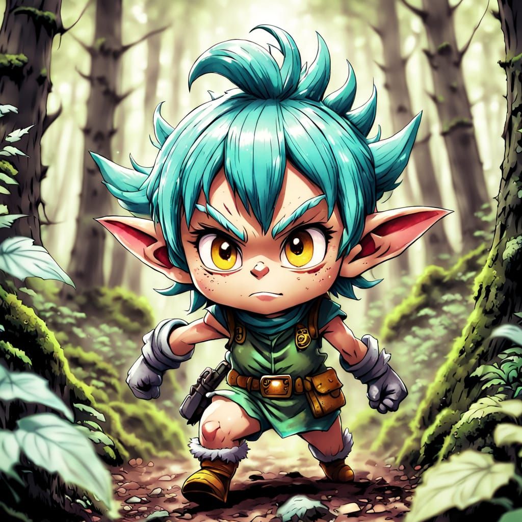 Cute Chibi Goblin Adventurer in Anime Style