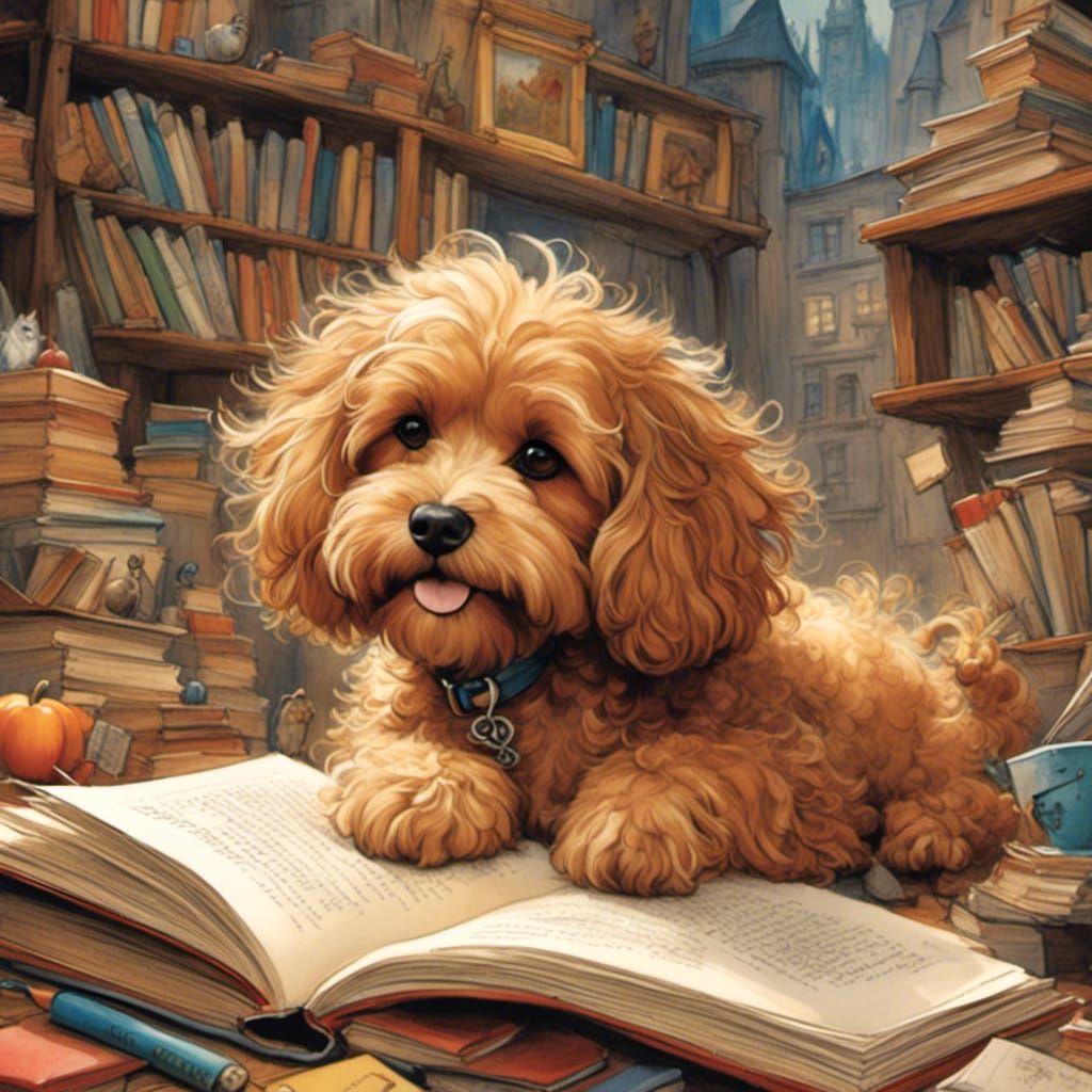 Fluffy Cavapoodle in Children's Book Illustration