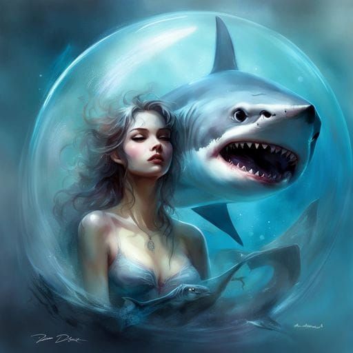 Bubble Shark in Flowing Ink Art Style