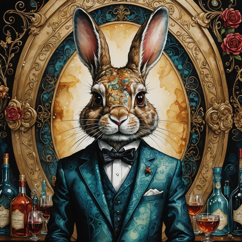 Dapper Rabbit at Casablanca Nightclub in Alcohol-Ink Style