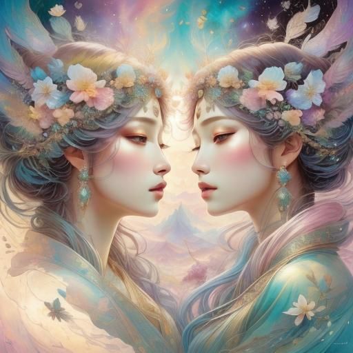 Nature and Portrait Blend in Watercolor Style