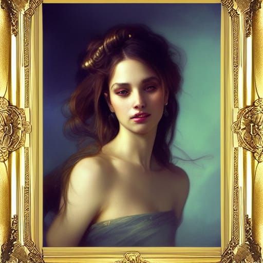 Renaissance Woman Portrait in Gold Frame