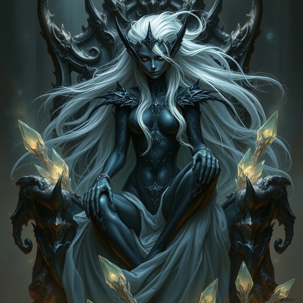 Drow Elf Queen on Spider Silk Throne