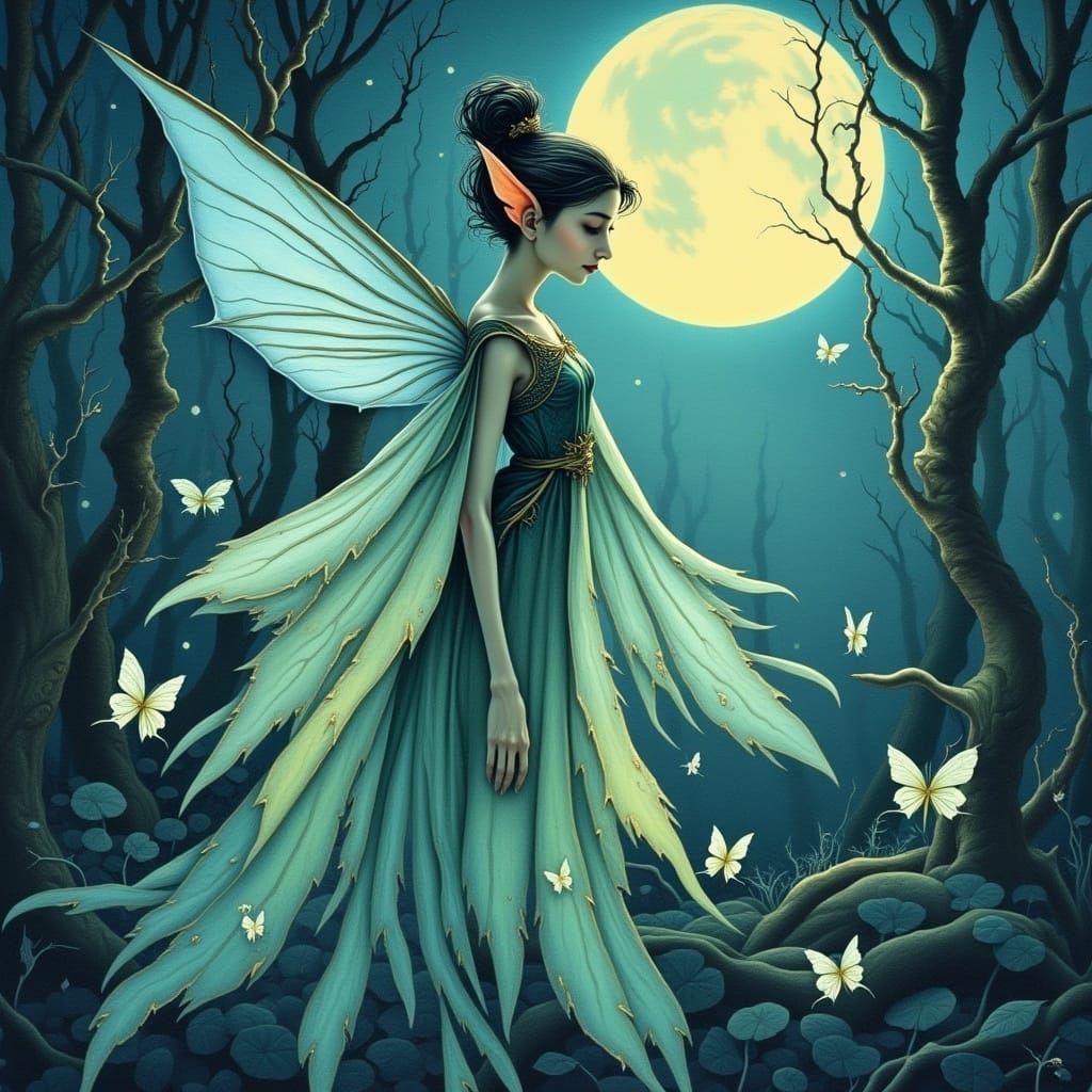 Ethereal Fairy Elf in Moonlit Forest