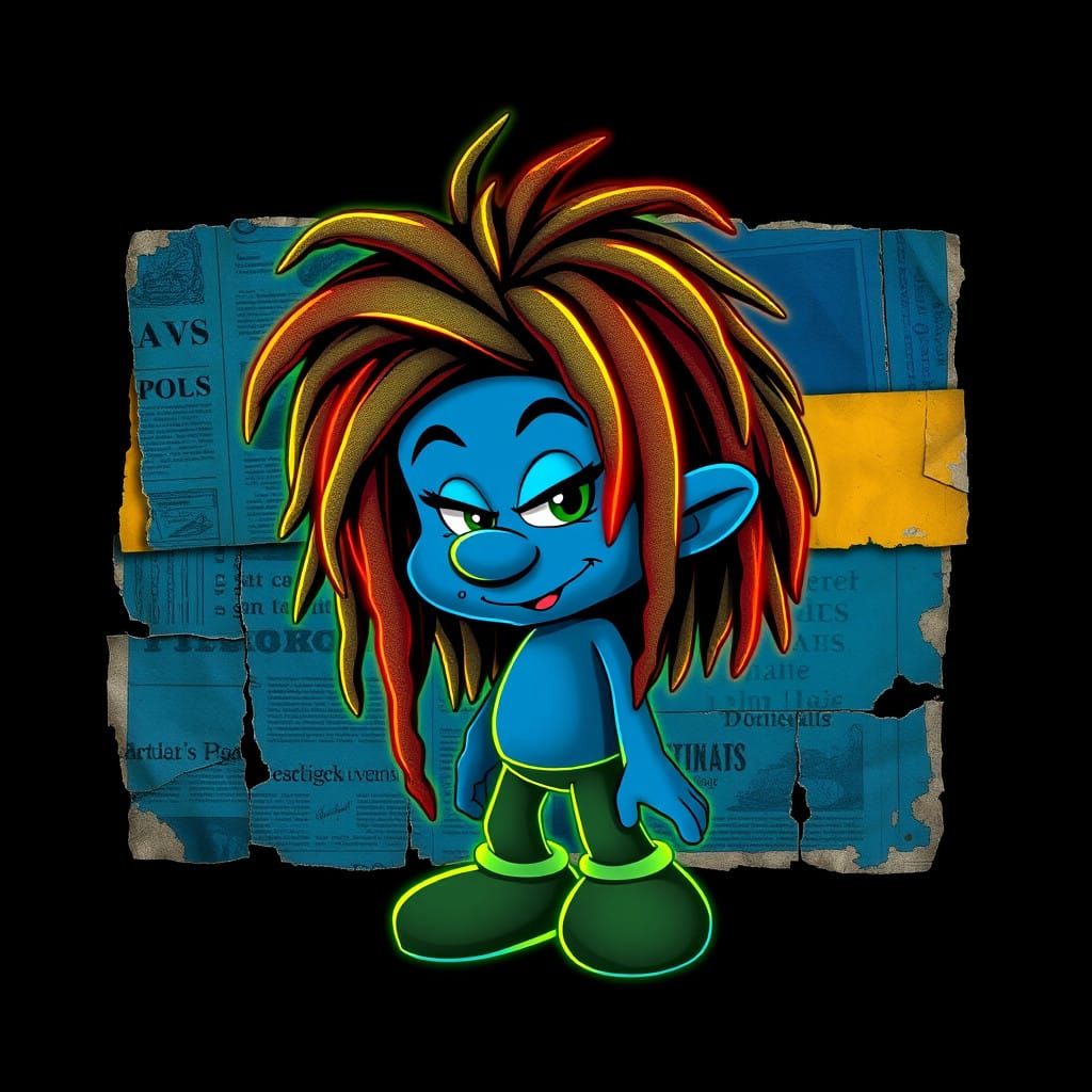 Neon Smurf Goddess in Pop Art Glory