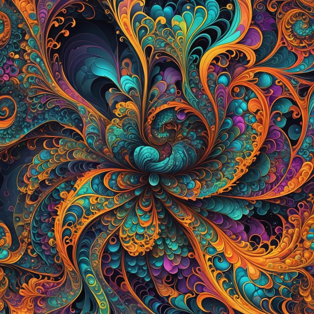 Psychedelic Fractal Waves in Neon Colors