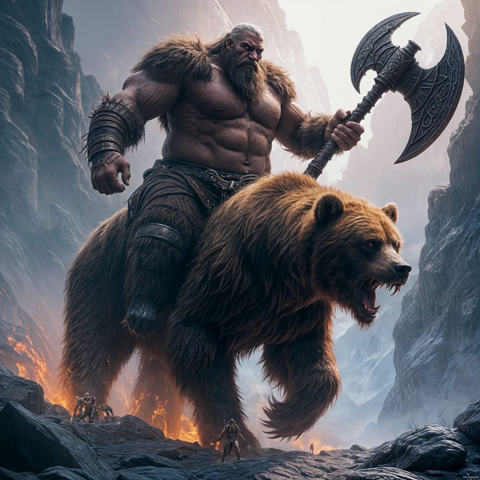 Gigantic Viking Berserker Shaman with Massive Muscles and Bl...