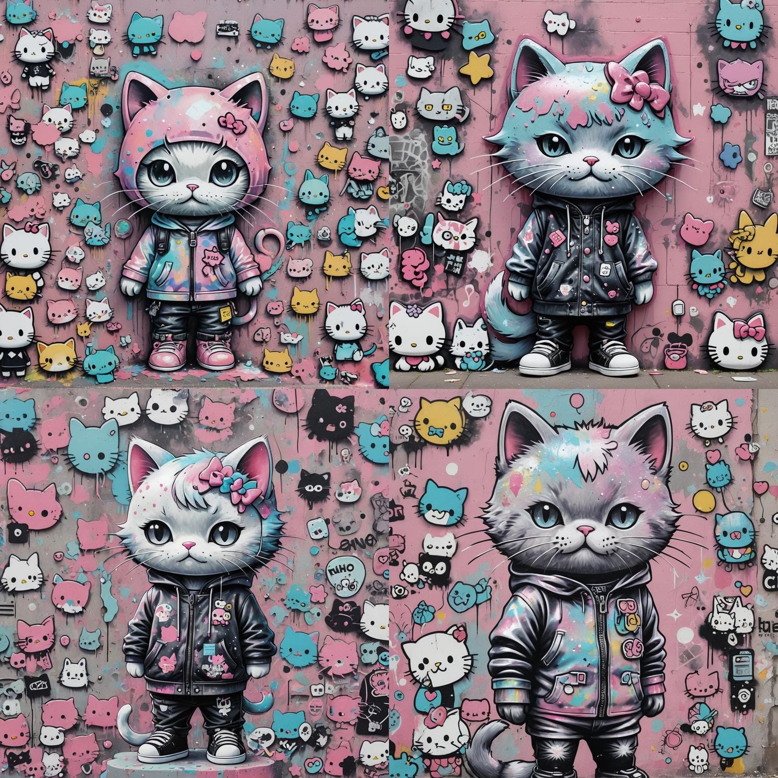 Pastel Goth Sanrio Mural on Urban Wall