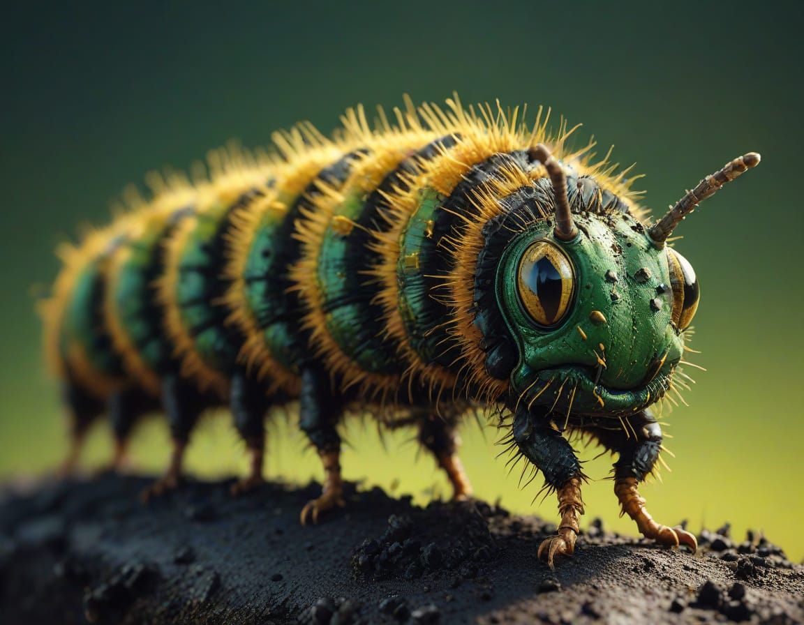 Surreal Caterpillar with Tar Stains: Macro Photography