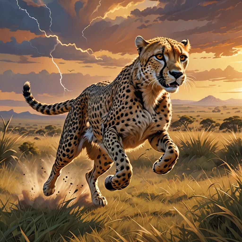 Cheetah Sprinting: Dynamic Pixar-Style Illustration