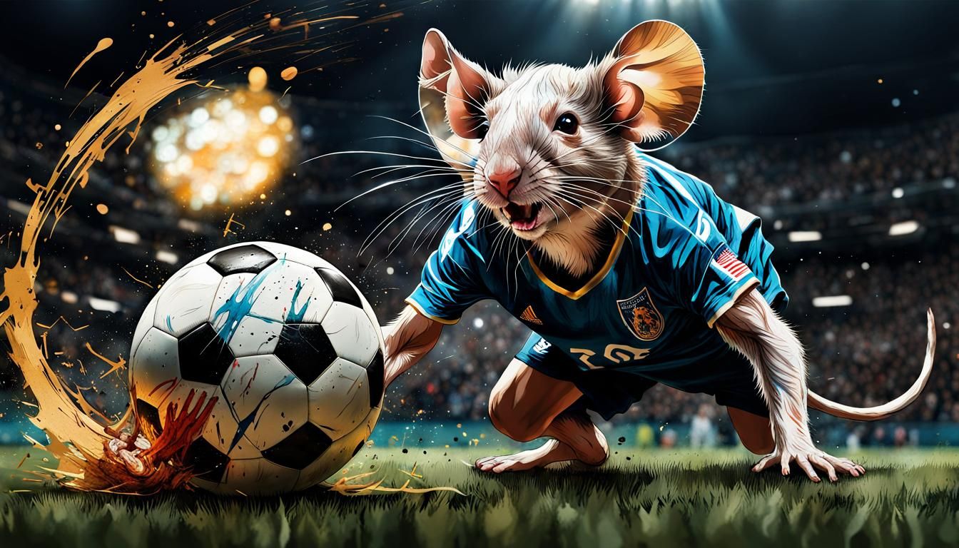Mouse Plays Soccer in Watercolour Vector Style