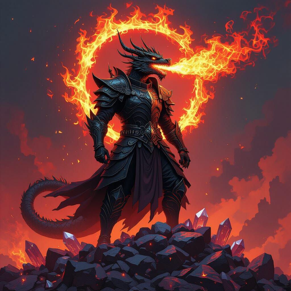 Furious Dragon King in Gothic, Fiery Landscape
