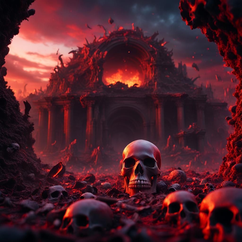 Fiery Skull Landscape in Detailed Matte Painting